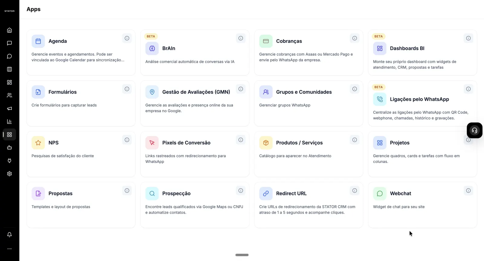 Apps e módulos do CRM STATOR