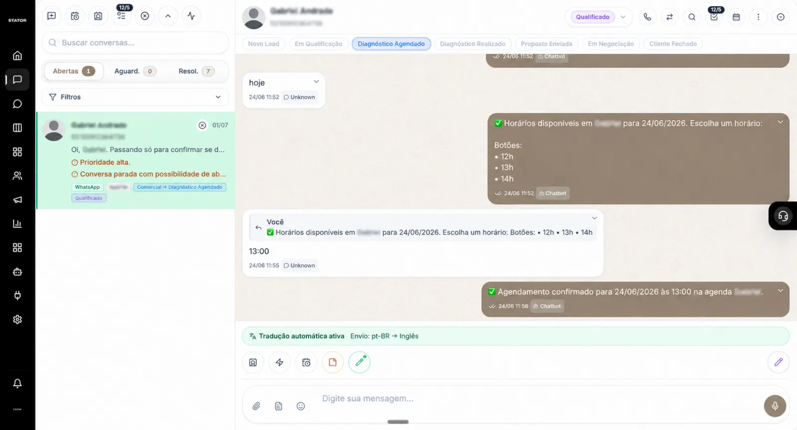 Inbox do CRM STATOR