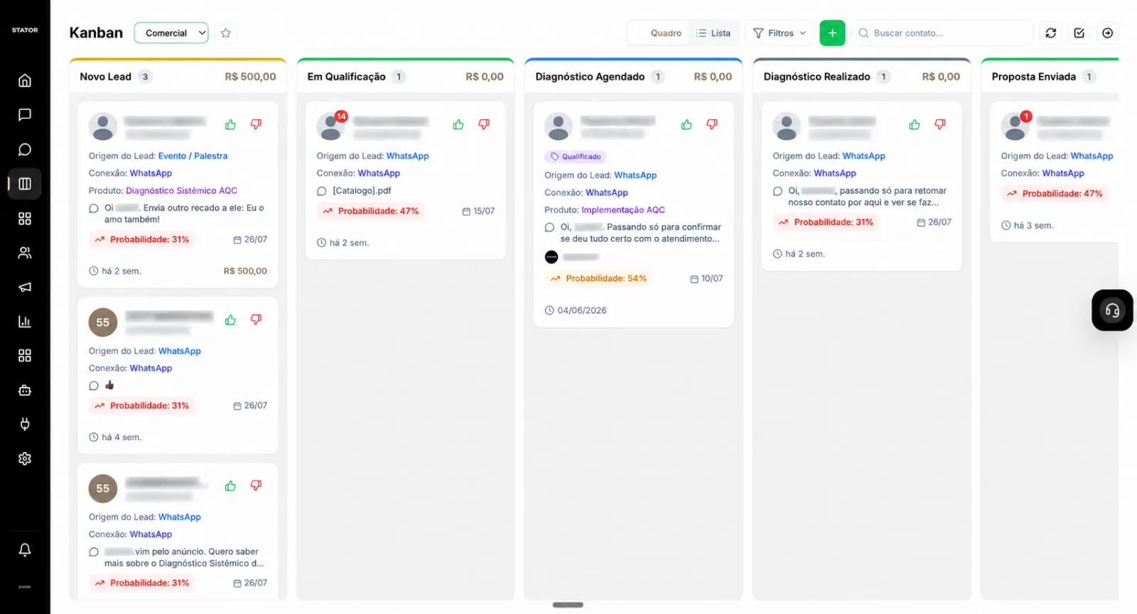 Funil Kanban no CRM STATOR