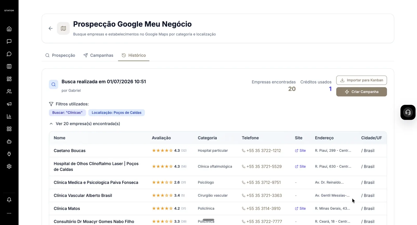 Prospecção no CRM STATOR