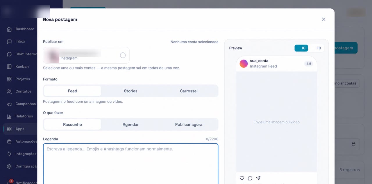 Editor de postagem com formato, agendamento e prévia em tempo real